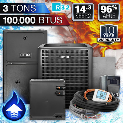 ACiQ Upflow 3 Ton 100000 BTU 96% AFUE Gas Furnace & R32 AC System, 14.3 SEER2