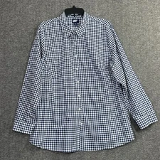 Lands' End Non-Iron Supima Cotton Button Down Shirt Size 24W Priint Blue White