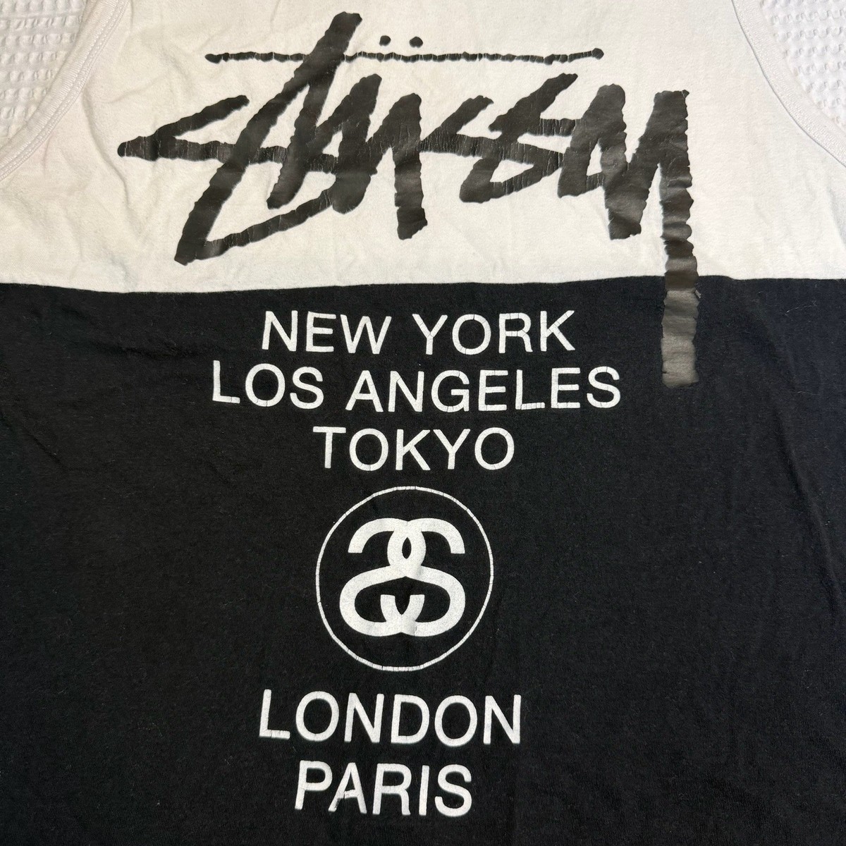 STUSSY Tank Top New York Los Angeles Tokyo London Paris Black