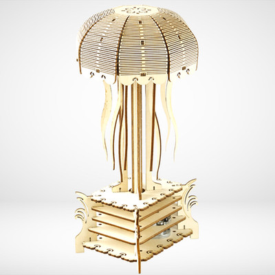 3D Wooden Music Box Puzzle Mechanical Rotating Jellyfish Model Home Ornament Kit