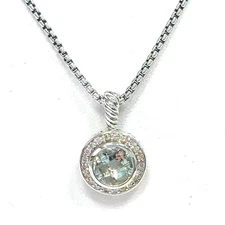 David Yurman Sterling Green Stone Pendant Necklace