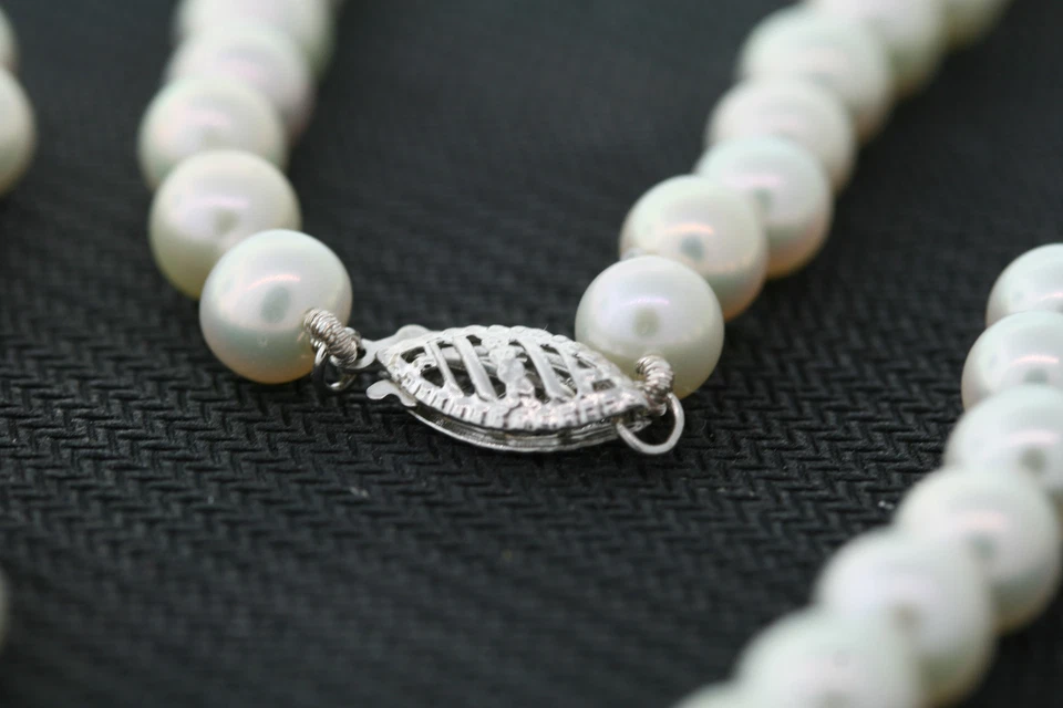 6.5-7mm Original Cultivada Agua Dulce Perla Blanca 14K Oro Blanco Collar 45.7cm - Imagen 4 de 4