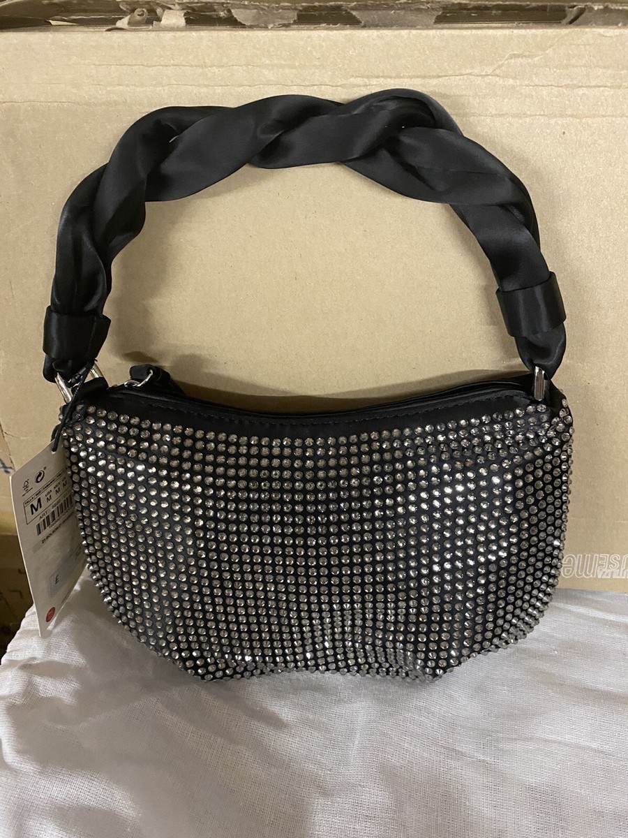 zara SHINY SHOULDER BAG BLACK 6686/010 UK