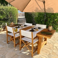 AX Sedia Regista Pranzo Legno Teak Marrone Crema Patio 58x53x85cm Mobile + 43801