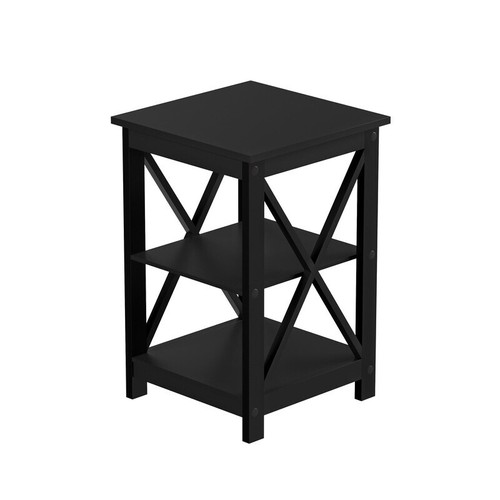 Wooden End Table X-Shaped Two Shelves Modern Accent Storage Nightstand Black - Picture 7 of 7