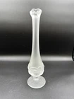 FENTON FROSTED SATIN SWUNG GLASS WATER LILY 10” BUD VASE MCM