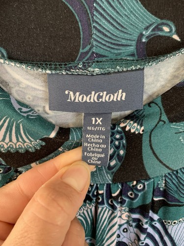 NWT ModCloth Print Appeal Peacock Print Mock Neck Long Sleeve Knit Dress Sz XL - Picture 3 of 7