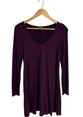 Express women's A line pullover dress long sleeve burgundy V neck size S |  eBay