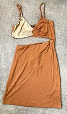 Shein Womens Beige Colorblock O Ring Cut Out Rib Knit Bodycon Dress Size Large 