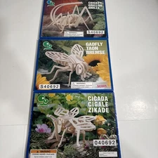 LOT of 3 Wood Model Kit Toys Puzzle Insect IQ Assembling Products Brand New