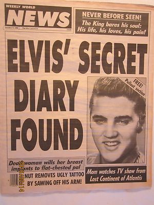 ELVIS' SECRET DIARY FOUND Weekly World News Oct 9, 1990 [Y59Vb6f] | eBay
