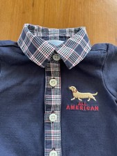 Janie and Jack EUC Navy/Plaid Trimmed Polo Style Dachshund Romper/Shortall-NB
