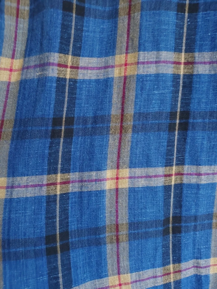 Camisa Lemon & Soda Para Hombres Azul A Cuadros Manga Larga Lino Rayón Abotonada Talla L Foto 3 de 4