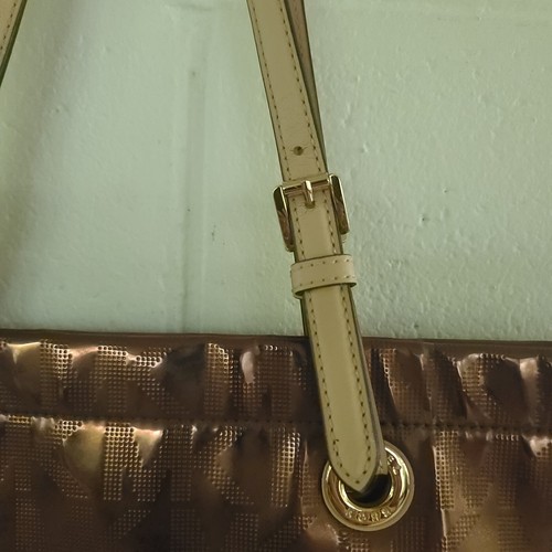 Michael Kors Mk grande bronzo metallizzato tote bag borsetta borsetta elegante chic - Foto 11 di 21