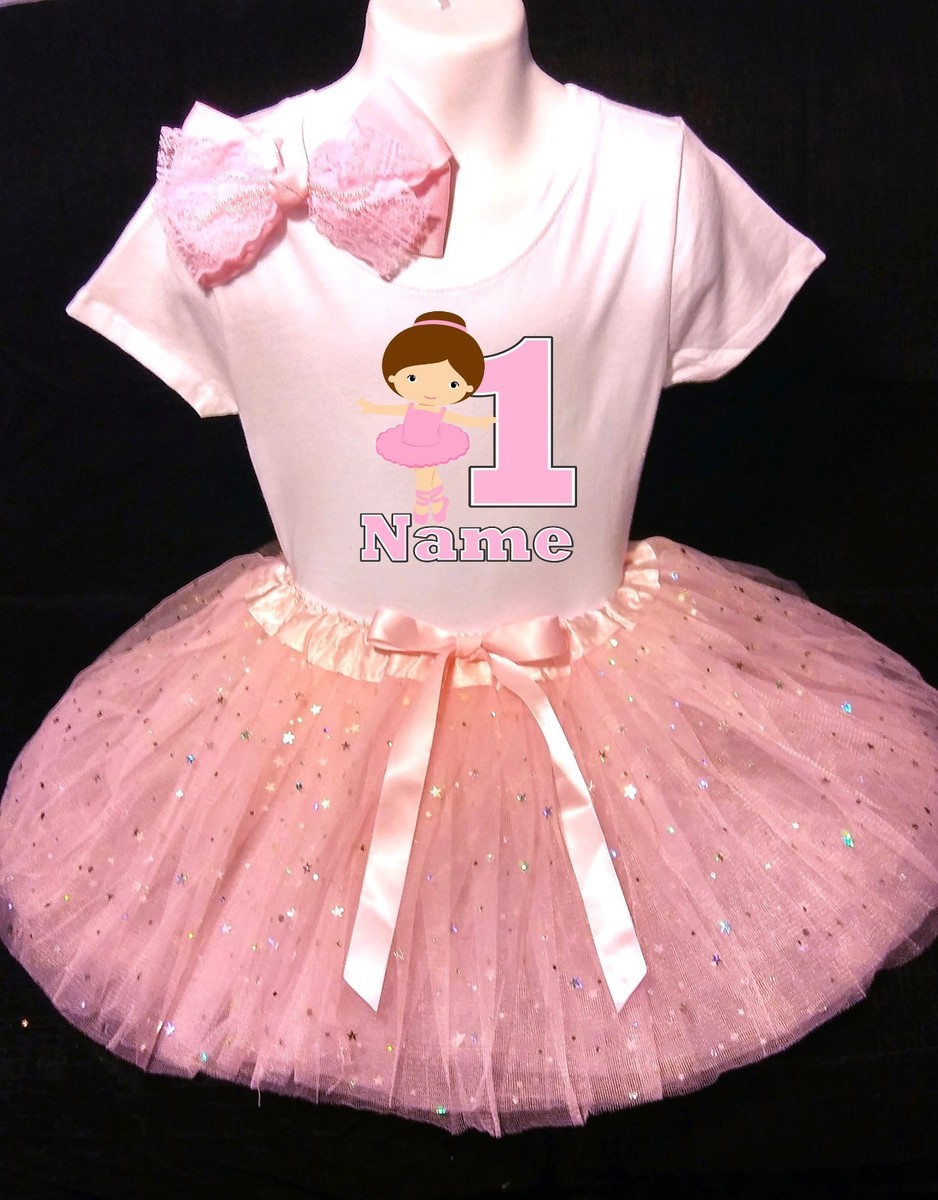 Ballerina party--With NAME-- 1st Birthday Dress shirt 2pc Pink Tutu outfit  Dance | eBay