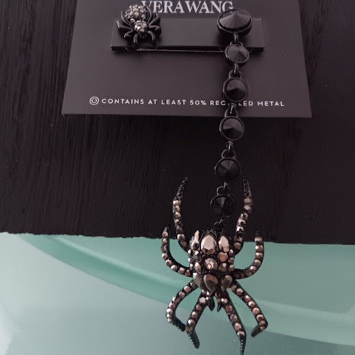 VERA WANG Goth Halloween Spider Black Hematite Crystal Mismatch Earrings**NEW!