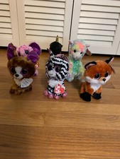 Lot of 6 NEW Ty Beanie Boo's, - Grindal, Slick, Zoey, Dexter, Lola, Eva