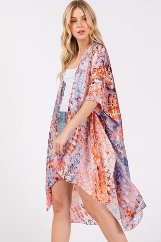 Do Everything in Love Women Abstract Pattern Silky Feel Summer Kimono Cover Up - Picture 13 of 24