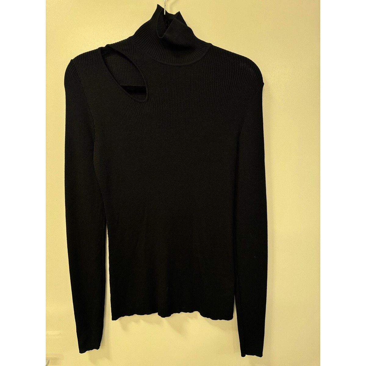 Crop Top Long Sleeve Black Cut Out Turtleneck Ctreela Women's Slim