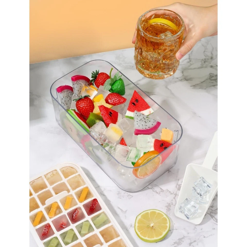 Bandeja para cubitos de hielo con tapa y contenedor y paquete de 2 bandejas para cubitos de hielo para congelador 64x bandejas de hielo Foto 4 de 4