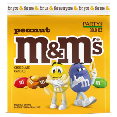 M&M'S Peanut Milk Chocolate Candy Bulk Pack, Party Size, 38 Oz Bag