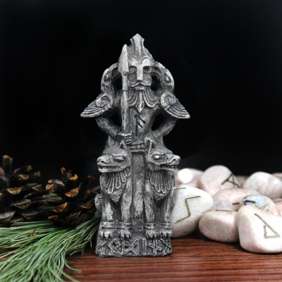 Odin Figurine - Stone Finish - Norse Asatru God Viking Rune Statue Dryad Design