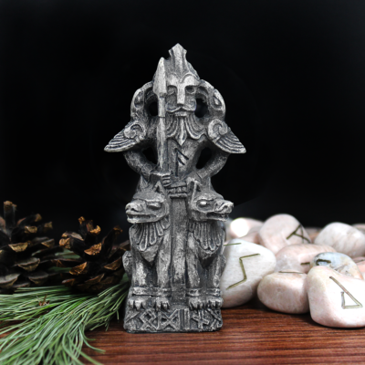 #ad Odin Figurine Stone Finish Norse Asatru God Viking Rune Statue Dryad Design $19.99