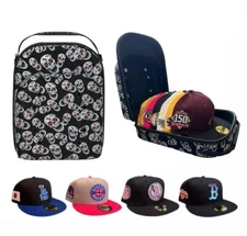 Hat Cap Carrying Carrier Case Handle Fits 6-8 Hats Carry Bag Zipper Black SKULL