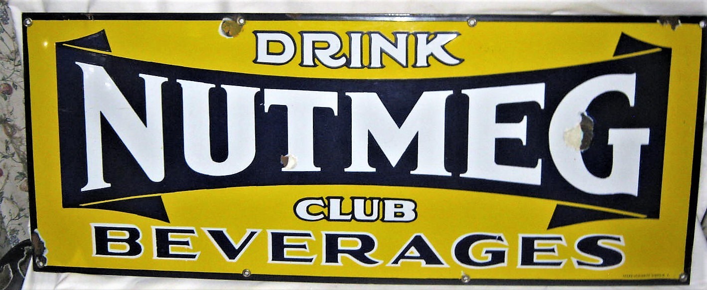 ANTIQUE CT USA DRINK NUTMEG CLUB BEVERAGES PORCELAIN SODA ART