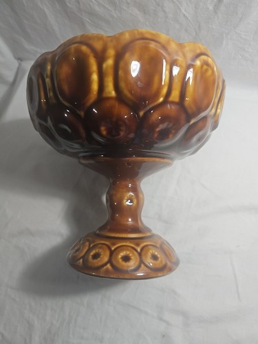 McCoy Glaze Pottery Moon and Stars Pedestal Compote Brown - Picture 7 of 18