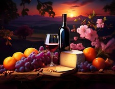 Tile Mural Wine Cheese Oranges Still Life Kitchen Wall Backsplash Marble Ceramic