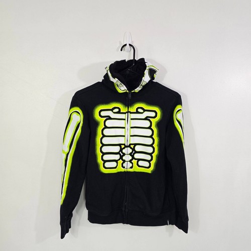 Tony Hawk Hoodie Skeleton Glow M Black Neon Bones Full Zip Graphic Halloween - Picture 9 of 10