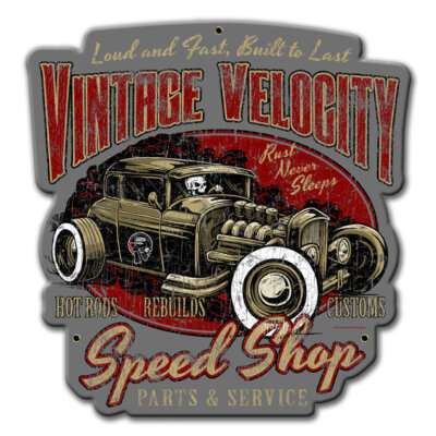 Vintage Velocity Speed Shop Custom Hot Rat Rod USA Retro Sign Blechschild Schild