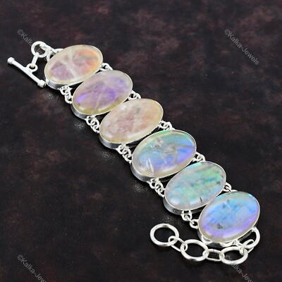 Gift For Women Chain Adjustable Bracelet 925 Silver Natural Rainbow Mystic Opal