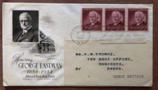 1954 USA Pictorial Stamp First Day Cover 'George Eastmann' Posted UK No B-1830
