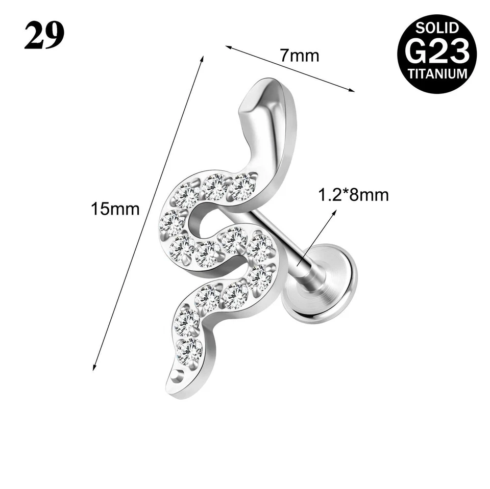 Piercing Labret Labial Acero Titanio G23 Circonita cúbica Caracola Monroe Piercings Joyería Foto 3 de 4