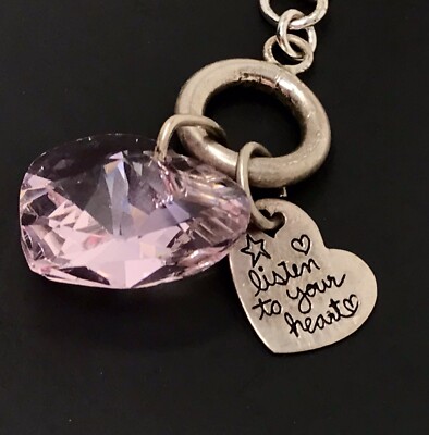 Sterling Silver Pink Crystal Heart Bracelet Inspirational Listen to Your Heart