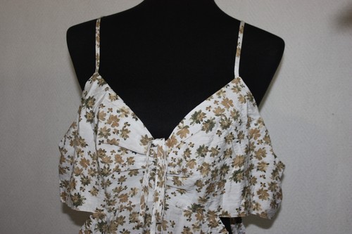 NWT Banana Republic XL Petite Cutout Tank Top White Brown Floral Elastic Back - Picture 2 of 6