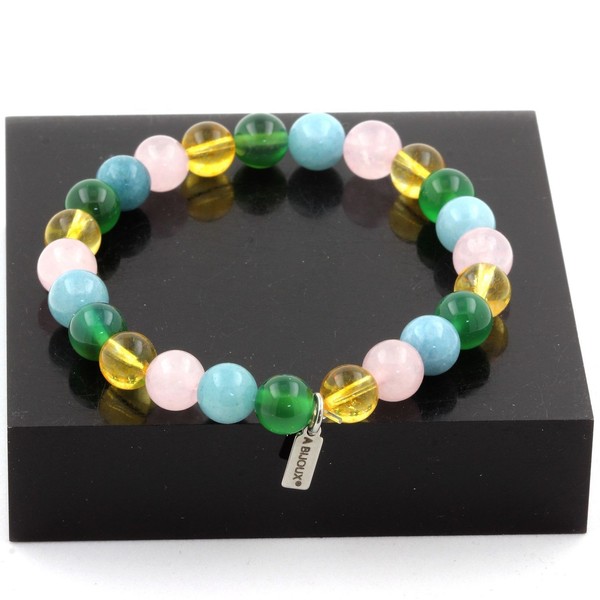 Edelsteine Und Mineralien. Armband Perlen Rosenquarz + Citrin + Aquamarin + Aga-image