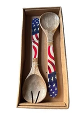Thirstystone Patriotic Stars/ Stripes Salad Servers, Fork and Spoon Set Picnic