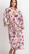 Indian White Bird Cotton Long Kimono Sleepwear Night Suit Kimono Bath Robes US