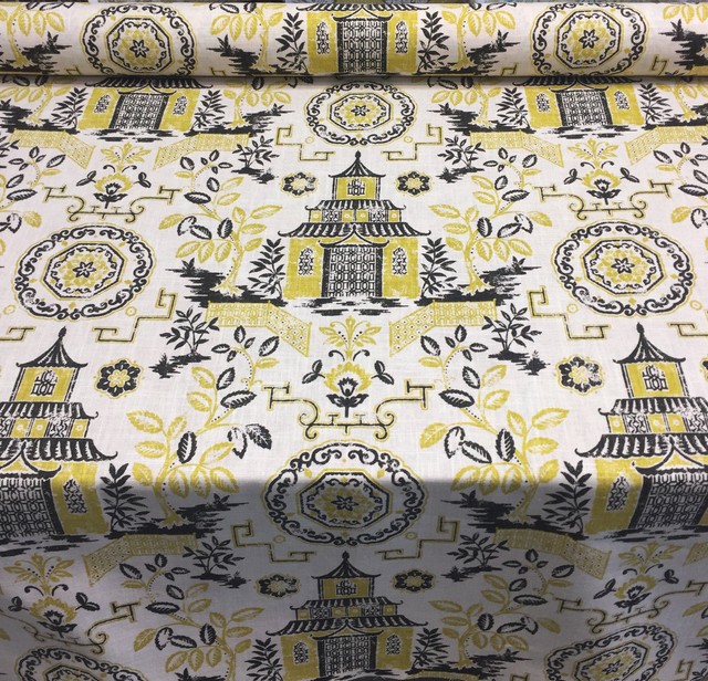 Richloom Teahouse Canary yellow Black Toile Fabric By The ...