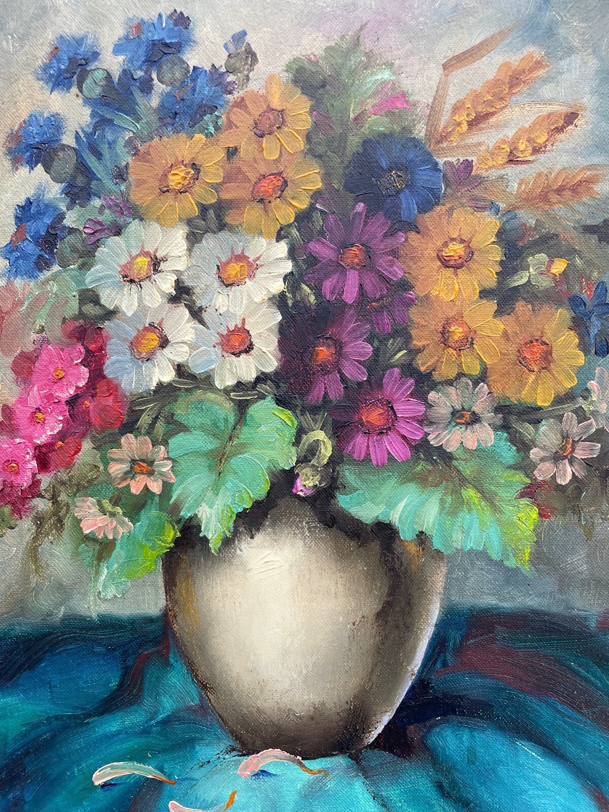 EVA HARRIET HANSEN *1920 STILLLEBEN MIT SOMMERBLUMEN UND VASE ÖLGEMÄLDE