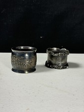 Set Of Two Antique Silver Plated Napkin Ring w/ Leaf & Foliage Decoration