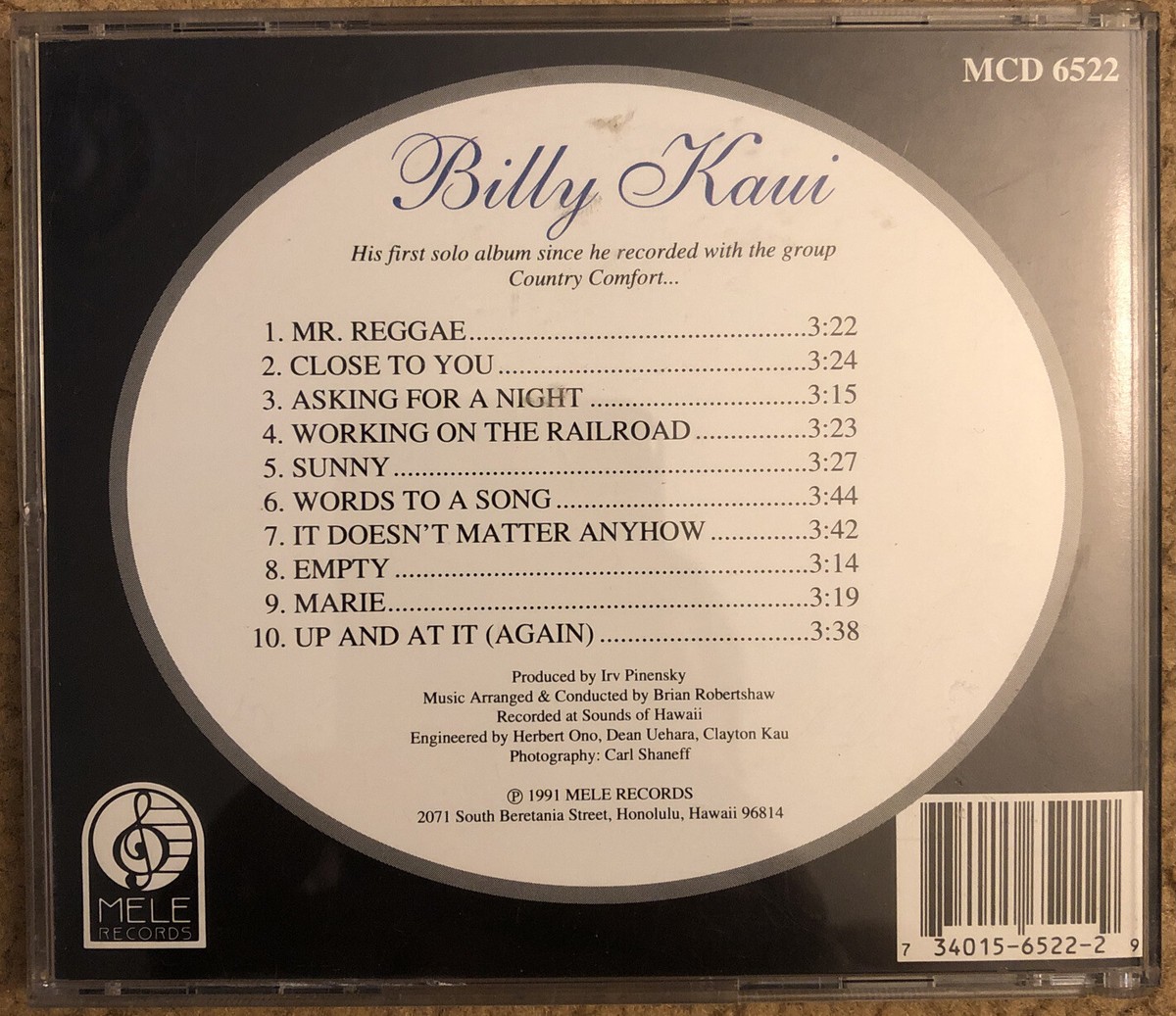 BILLY KAUI Self Titled CD Contemporary Hawaiian Music Country