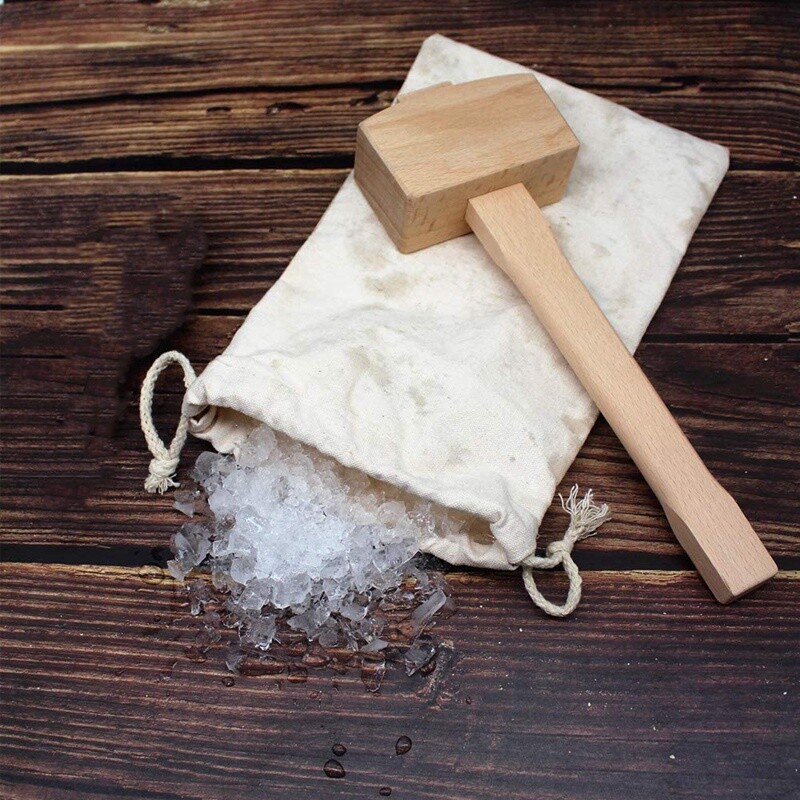 Bag and Ice Mallet,Bartender Kit Ice Crusher, Beach Wood Hammer Set8225