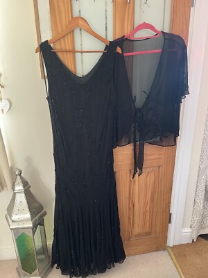 Chesca Black Beaded 20s Gatsby Evening Wedding Cruise Dress