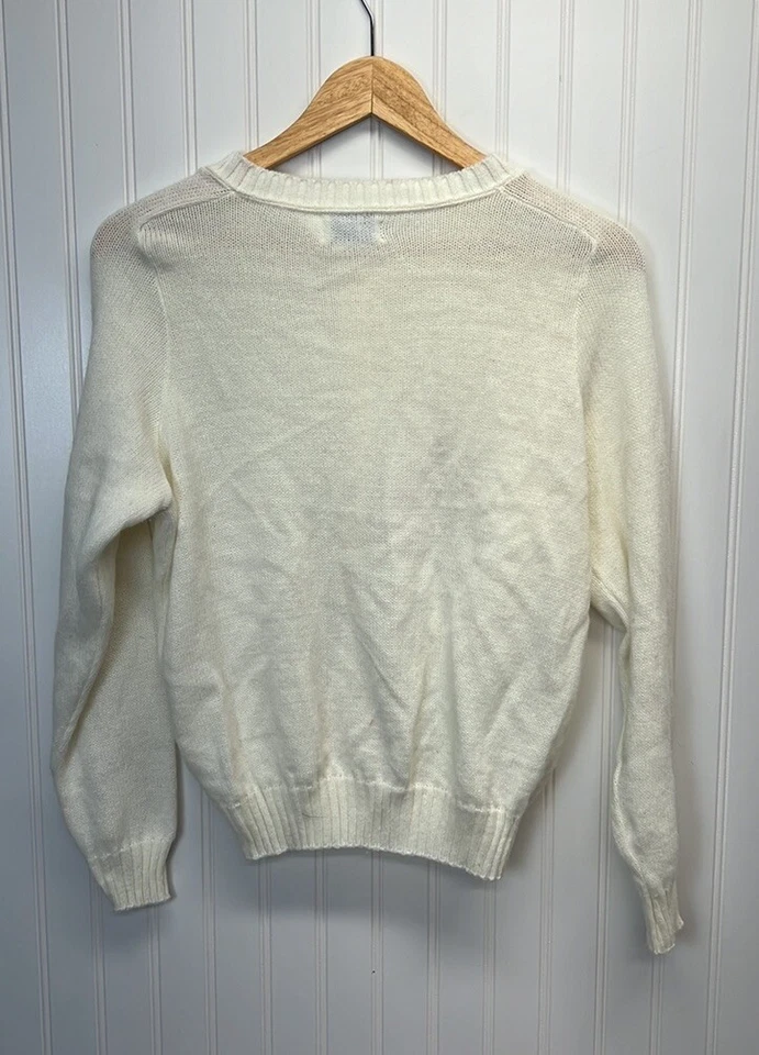 Cárdigan tejido vintage con apliques de tulipán blanco Florence Eiseman para niñas S 14 Foto 2 de 4