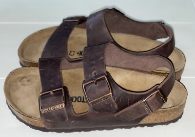 Milano Birkenstock - Brown Two-Strap Leather Sandals with Heel Strap Milano Supportive Sandals - Oiled Leather – Big Island  main image 4