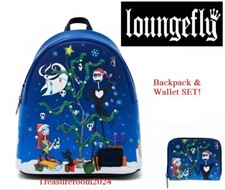 LOUNGEFLY Disney Nightmare Before Christmas Tree Mini Backpack Wallet SET NEW 